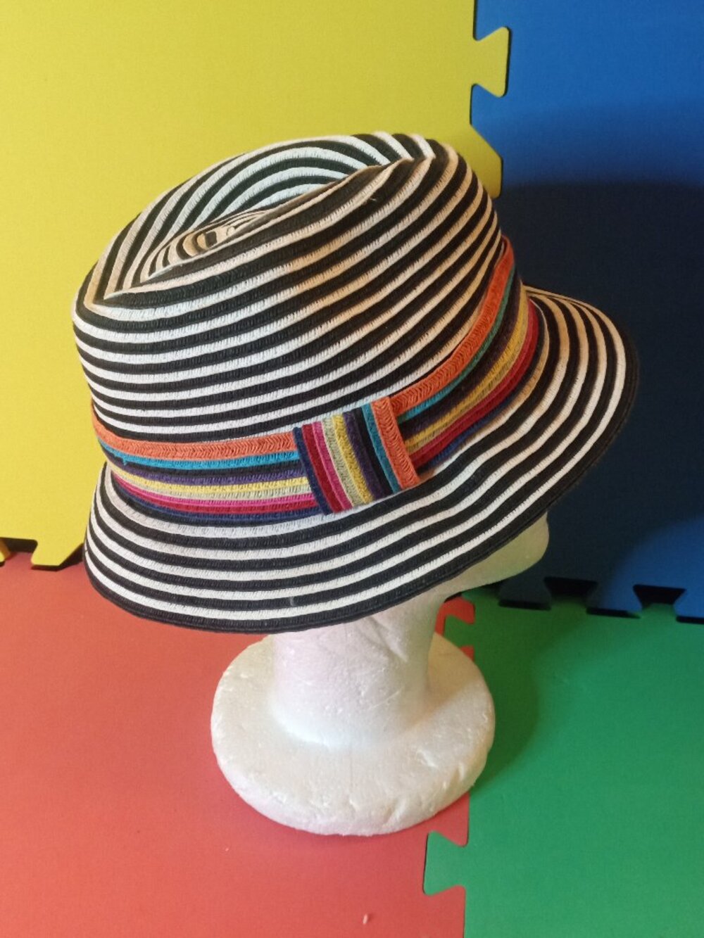 Jeanne Simmons Women's Striped Design Fedora Hat with Multi-Color Band